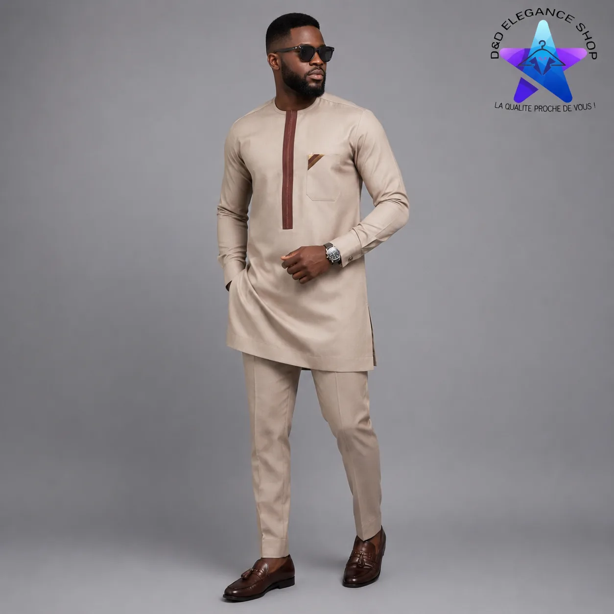 [ENS-TU2-CIV-0011] ENSEMBLE TUNIQUE 2 PIECES HOMME COTE D'IVOIRE  001 (XL)
