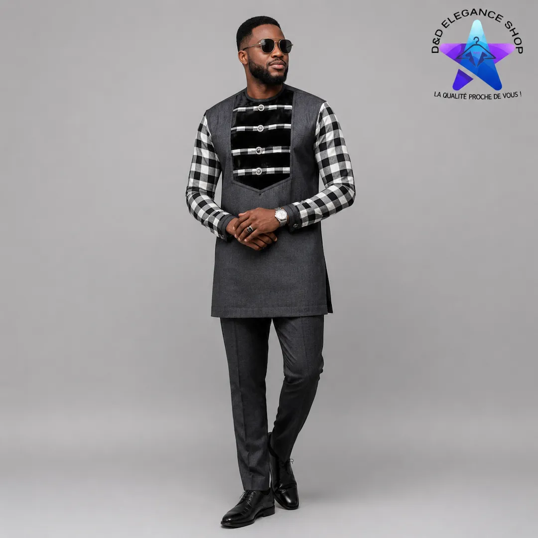[ENS-TU2-CIV-0021] ENSEMBLE TUNIQUE 2 PIECES HOMME COTE D'IVOIRE  002 (LONGUE, XL)