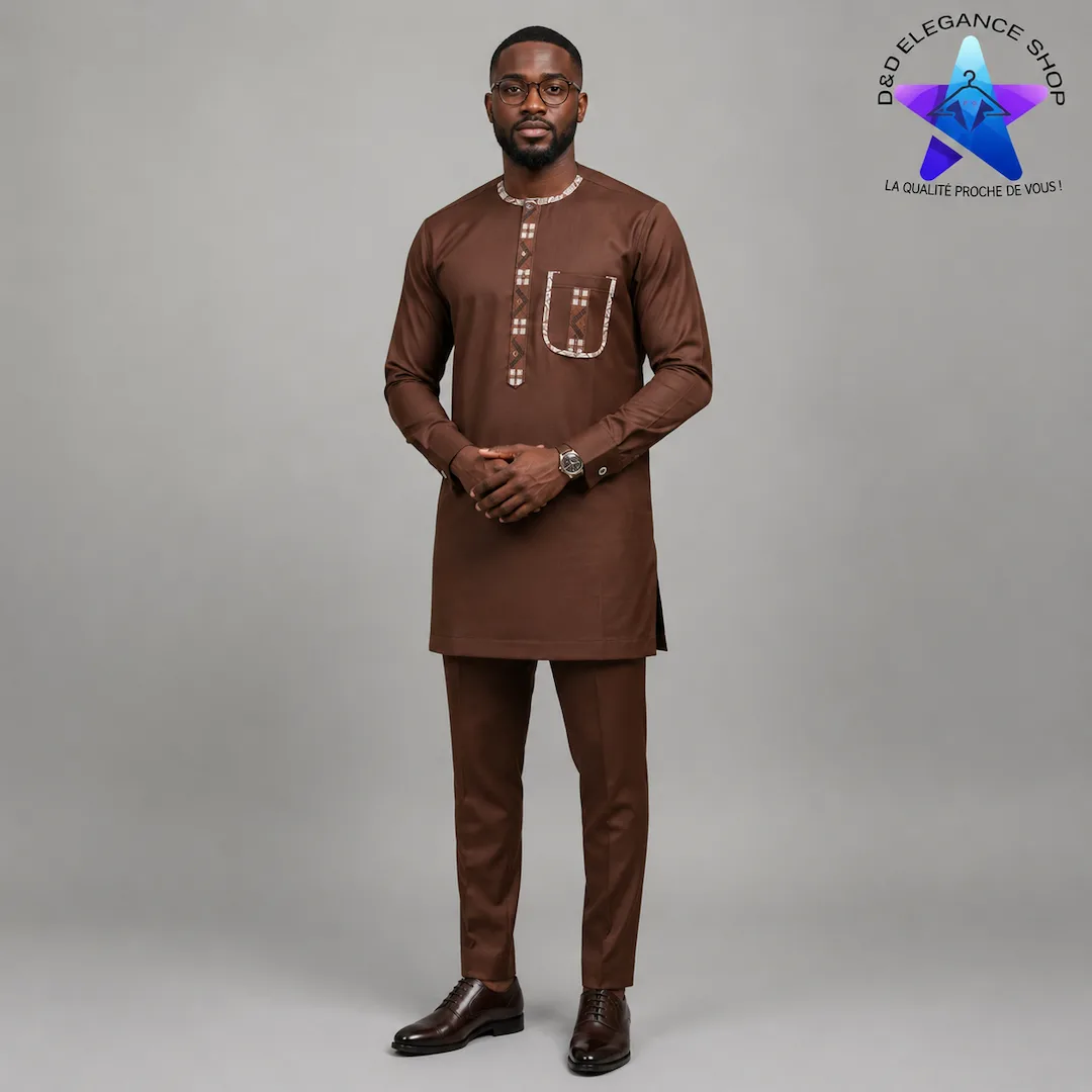 [ENS-TU2-CIV-0031] ENSEMBLE TUNIQUE 2 PIECES HOMME COTE D'IVOIRE  003 (LONGUE, XL)