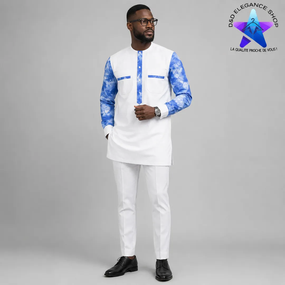 [ENS-TU2-CIV-0041] ENSEMBLE TUNIQUE 2 PIECES HOMME COTE D'IVOIRE  004 (LONGUE, XL)