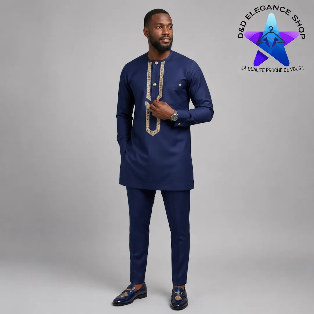 [ENS-TU2-CIV-0111] ENSEMBLE TUNIQUE 2 PIECES HOMME COTE D'IVOIRE  011 (LONGUE, XL)