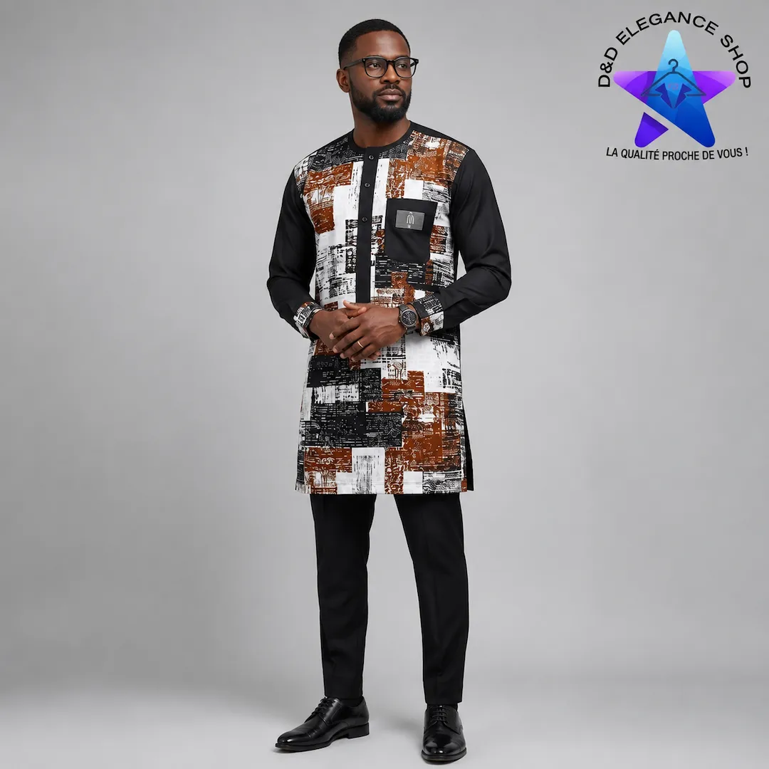 [ENS-TU2-CIV-0131] ENSEMBLE TUNIQUE 2 PIECES HOMME COTE D'IVOIRE  013 (LONGUE, XL)