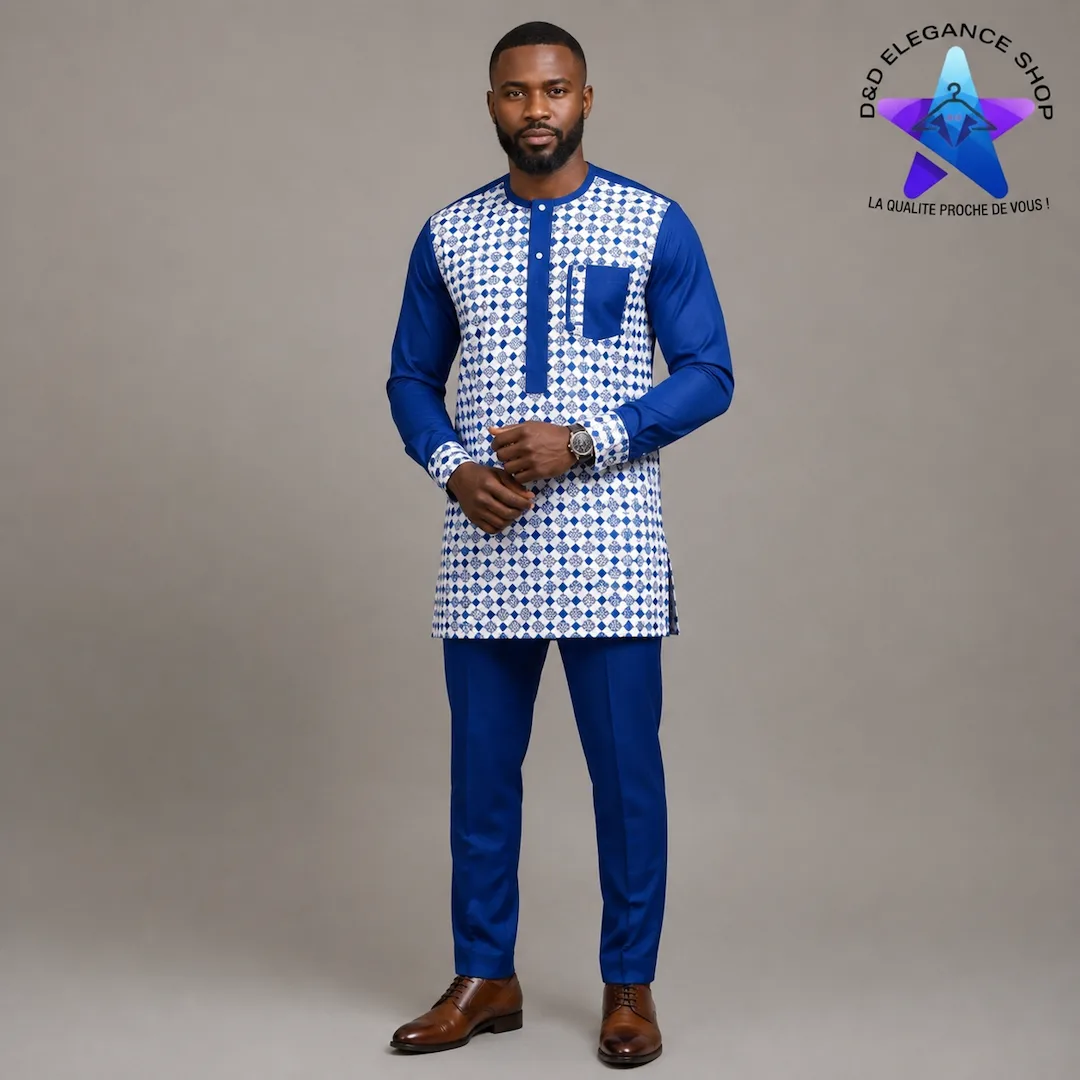 [ENS-TU2-CIV-0251] ENSEMBLE TUNIQUE 2 PIECES HOMME COTE D'IVOIRE  025 (XL)