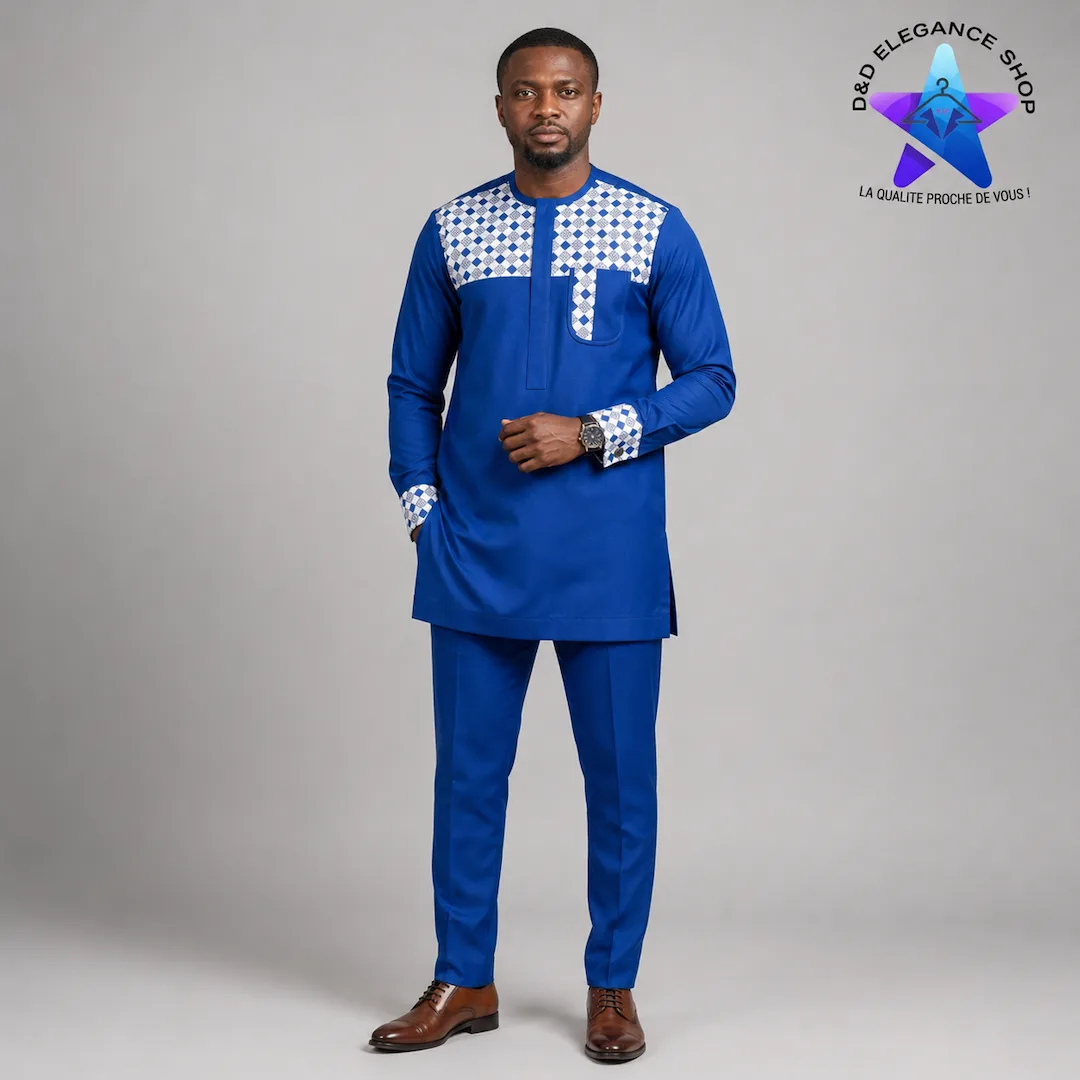 [ENS-TU2-CIV-0261] ENSEMBLE TUNIQUE 2 PIECES HOMME COTE D'IVOIRE  026 (LONGUE, XL)