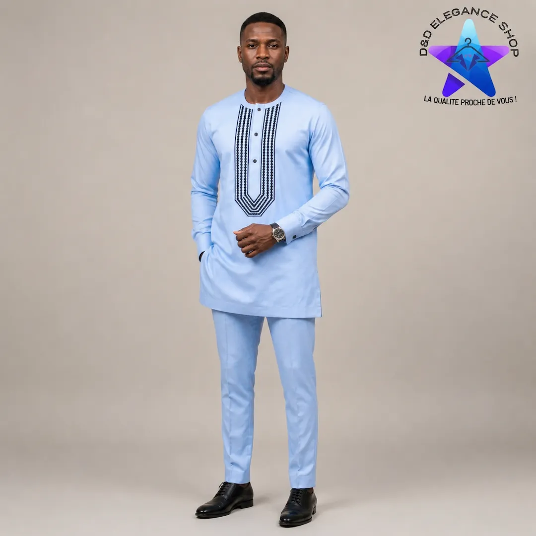 [ENS-TU2-CIV-0271] ENSEMBLE TUNIQUE 2 PIECES HOMME COTE D'IVOIRE  027 (LONGUE, XL)