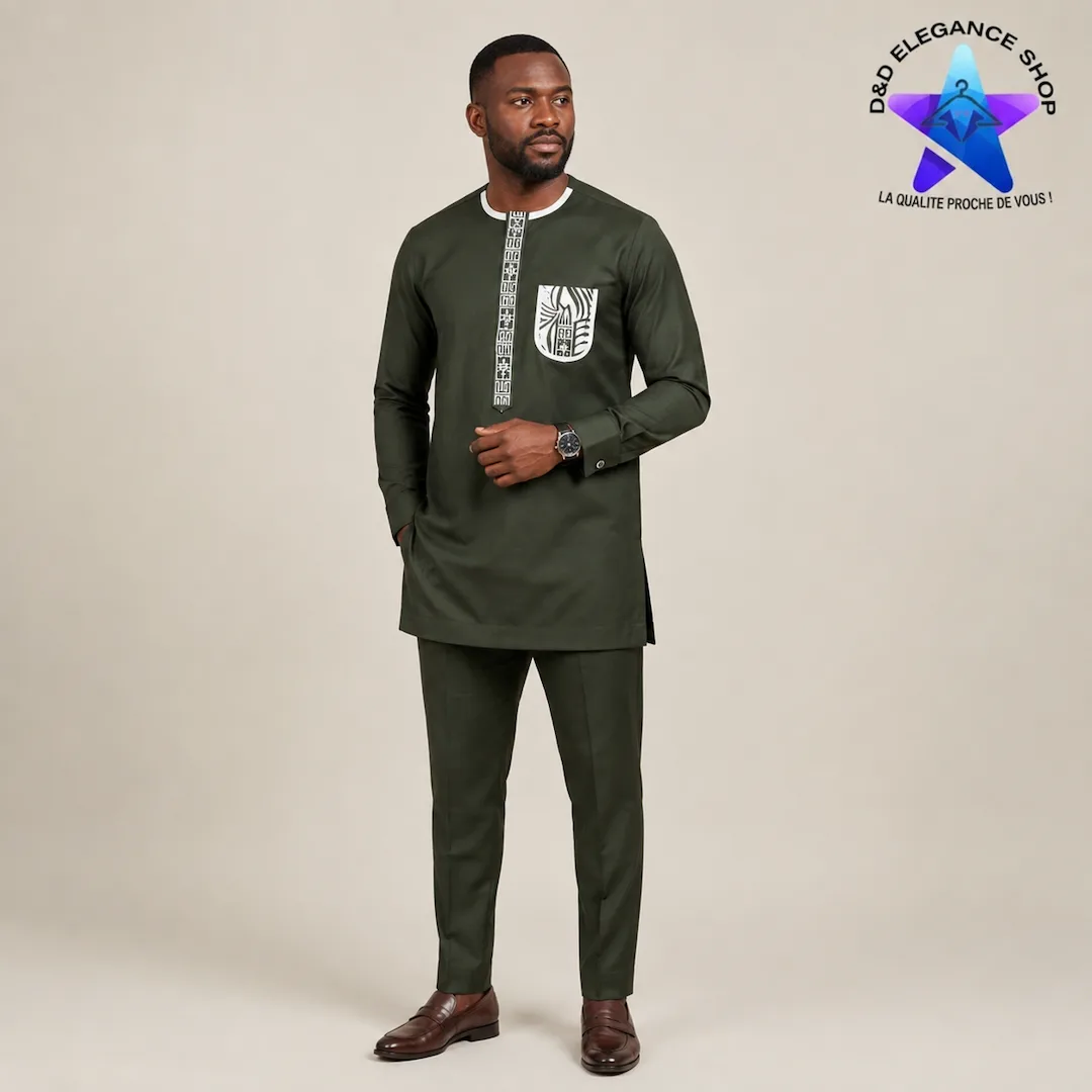 [ENS-TU2-CIV-0301] ENSEMBLE TUNIQUE 2 PIECES HOMME COTE D'IVOIRE  030 (XL)