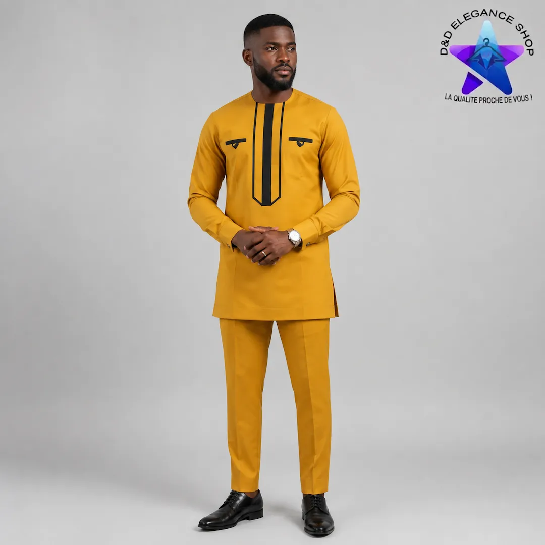 [ENS-TU2-CIV-0341] ENSEMBLE TUNIQUE 2 PIECES HOMME COTE D'IVOIRE  034 (LONGUE, XL)
