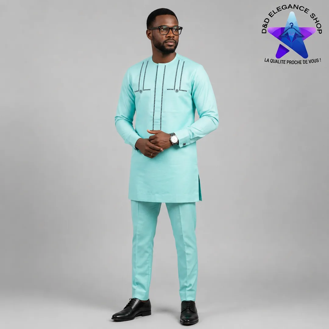 [ENS-TU2-CIV-0351] ENSEMBLE TUNIQUE 2 PIECES HOMME COTE D'IVOIRE  035 (LONGUE, XL)