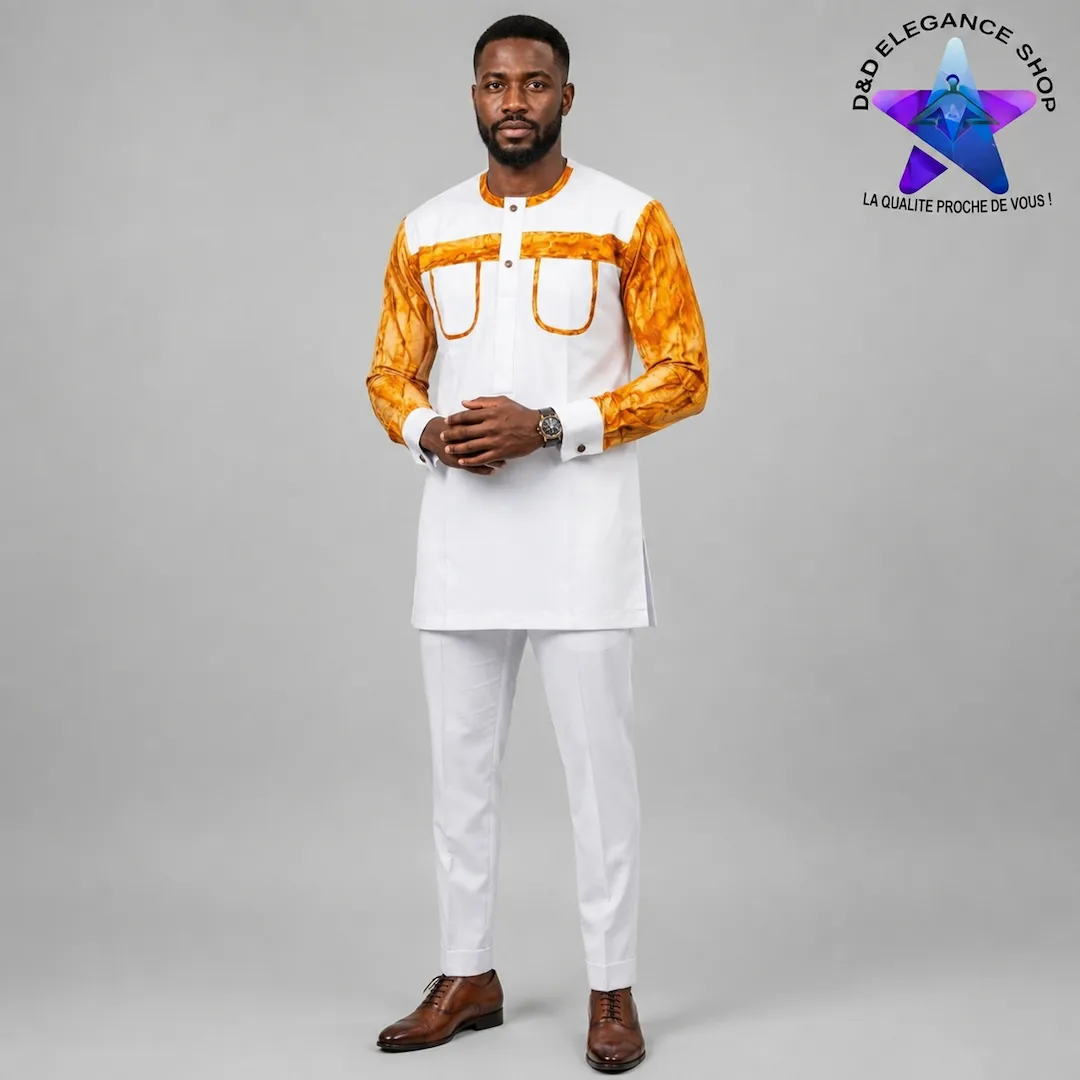 [ENS-TU2-CIV-0371] ENSEMBLE TUNIQUE 2 PIECES HOMME COTE D'IVOIRE  037 (LONGUE, XL)