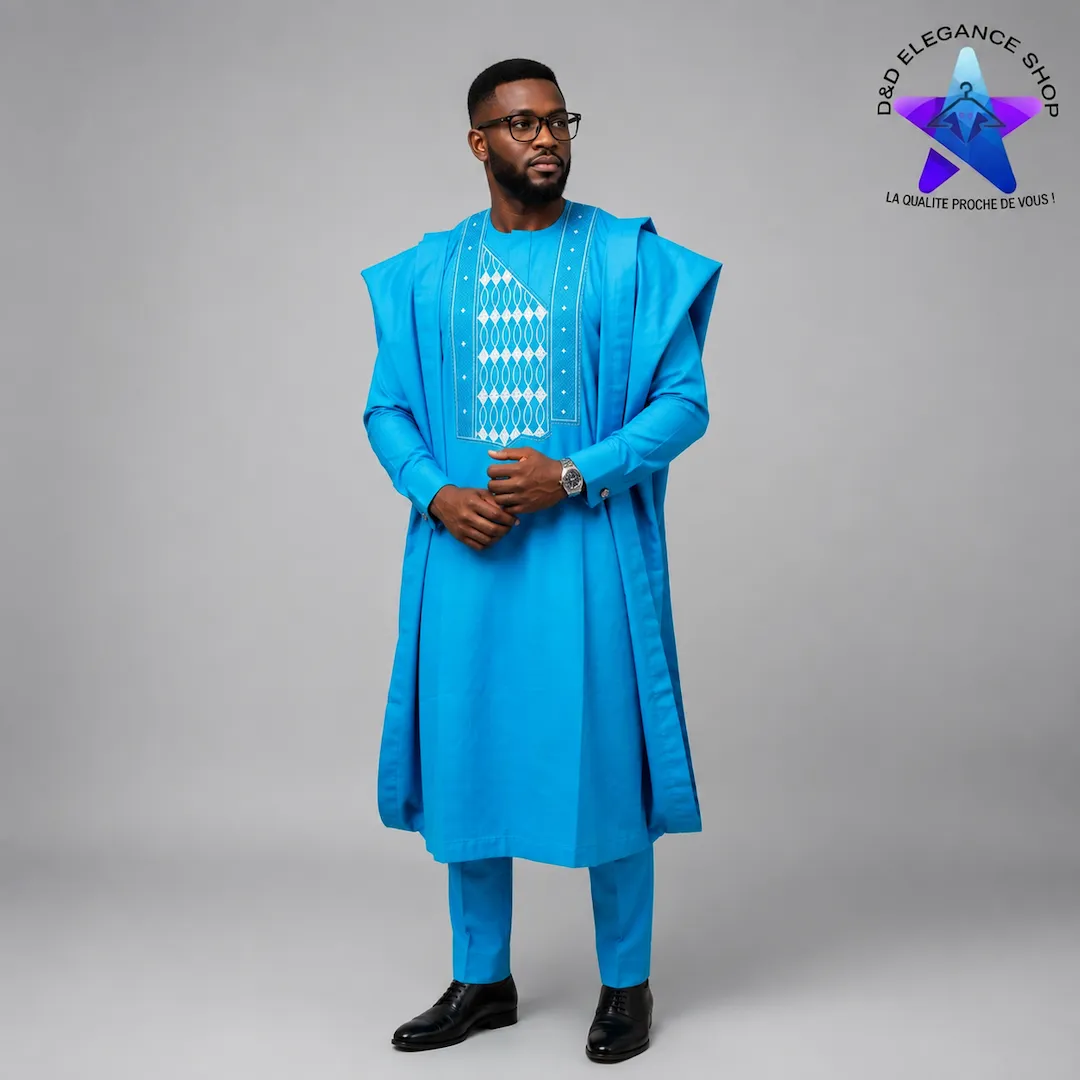 [ENS-TU3-CIV-0011] ENSEMBLE TUNIQUE 3 PIECES HOMME COTE D'IVOIRE 001 (XL)