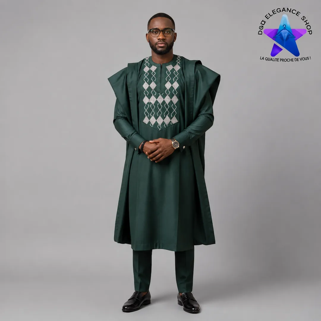 [ENS-TU3-CIV-0091] ENSEMBLE TUNIQUE 3 PIECES HOMME COTE D'IVOIRE 009 (XL)