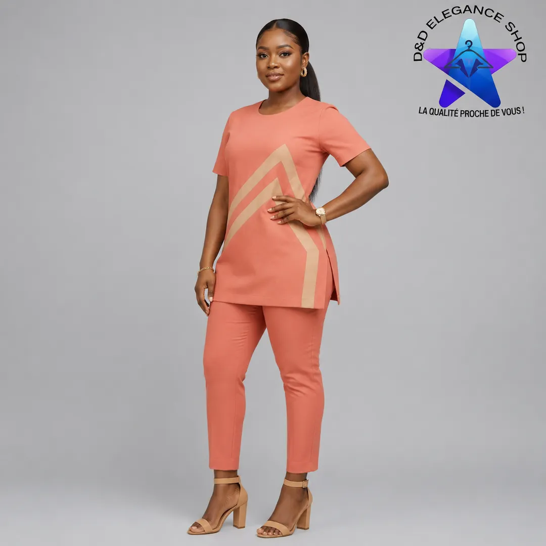 [ENS-T2F-CIV-0051] ENSEMBLE TUNIQUE  2 PIECES FEMME COTE D'IVOIRE 005 (LONGUE, XL)