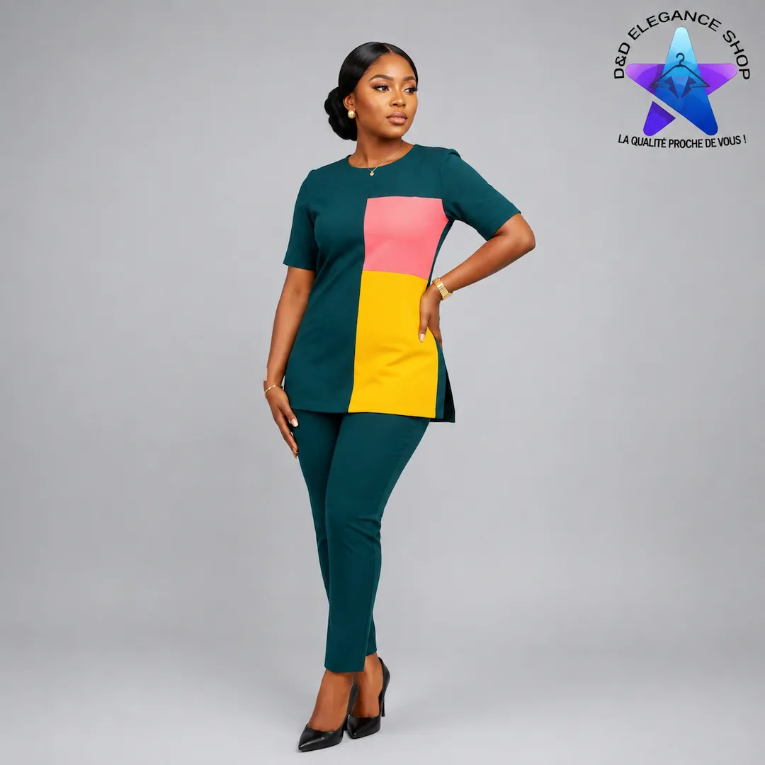 [ENS-T2F-CIV-0071] ENSEMBLE TUNIQUE  2 PIECES FEMME COTE D'IVOIRE 007 (LONGUE, XL)