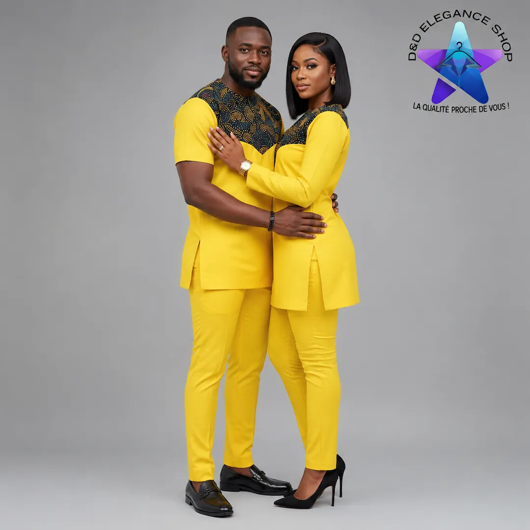 [ENS-TCO-CIV-0011] ENSEMBLE TUNIQUE  2 PIECES COUPLE COTE D'IVOIRE 001 (XL)