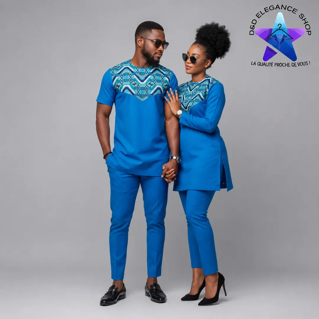 [ENS-TCO-CIV-0031] ENSEMBLE TUNIQUE  2 PIECES COUPLE COTE D'IVOIRE 003 (LONGUE, XL)