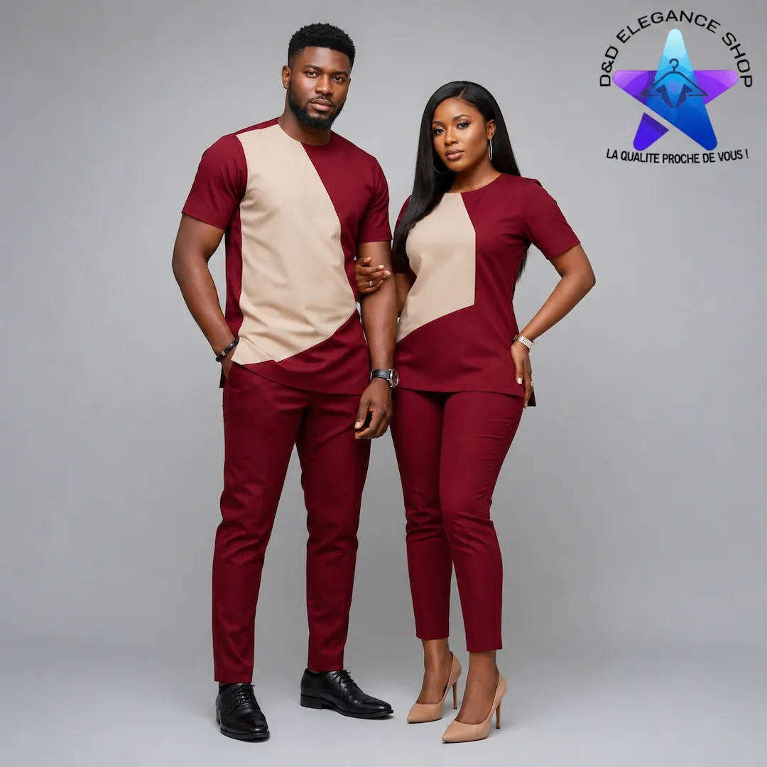 [ENS-TCO-CIV-0041] ENSEMBLE TUNIQUE  2 PIECES COUPLE COTE D'IVOIRE 004 (LONGUE, XL)