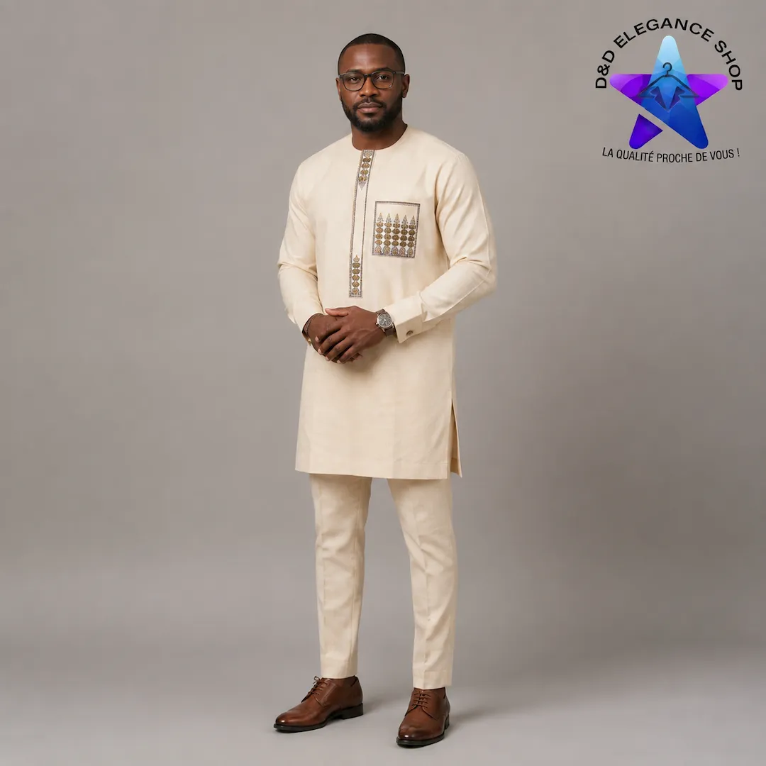 [ENS-TU2-SEN-0011] ENSEMBLE TUNIQUE  2 PIECES HOMME SENEGAL 001 (LONGUE, XL)