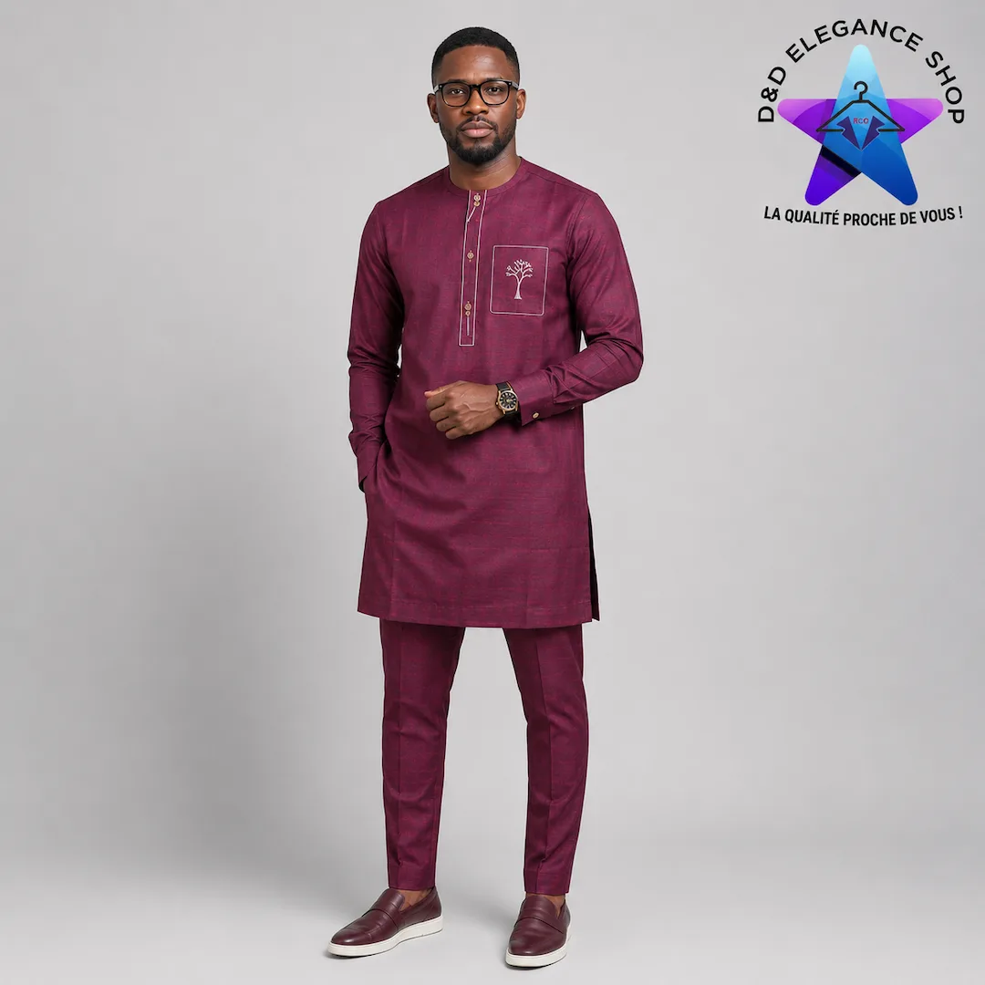 [ENS-TU2-SEN-0041] ENSEMBLE TUNIQUE  2 PIECES HOMME SENEGAL 004 (LONGUE, XL)