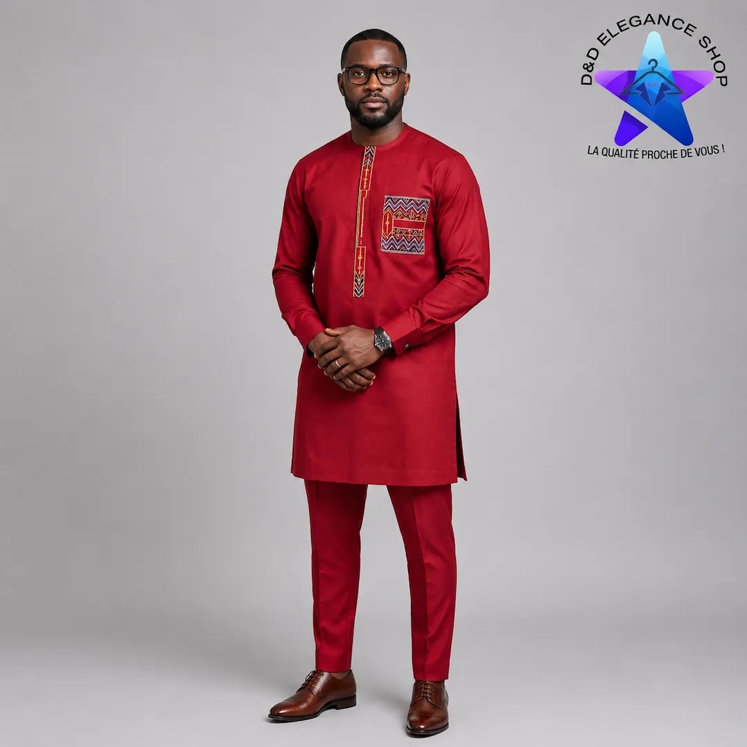[ENS-TU2-SEN-0051] ENSEMBLE TUNIQUE  2 PIECES HOMME SENEGAL 005 (LONGUE, XL)