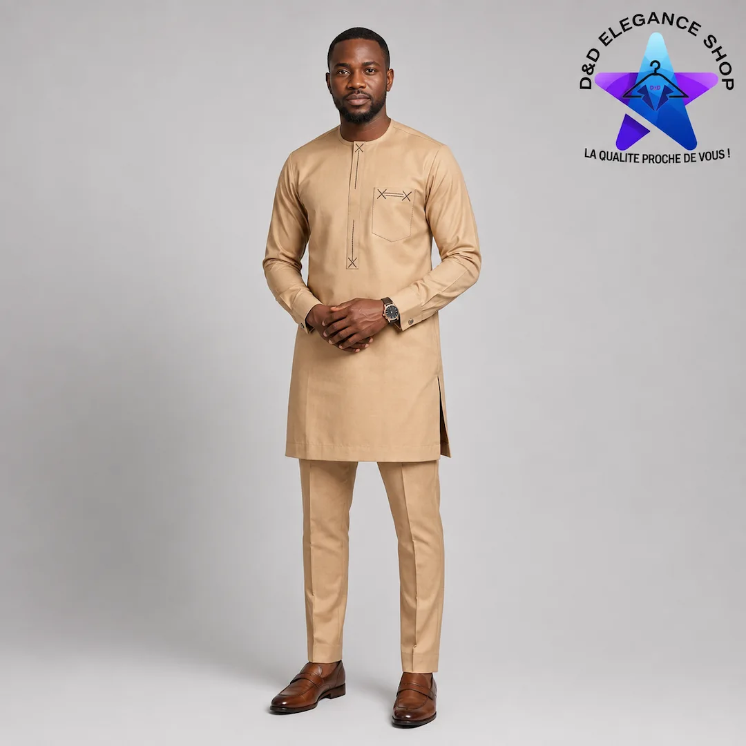 [ENS-TU2-SEN-0061] ENSEMBLE TUNIQUE  2 PIECES HOMME SENEGAL 006 (LONGUE, XL)