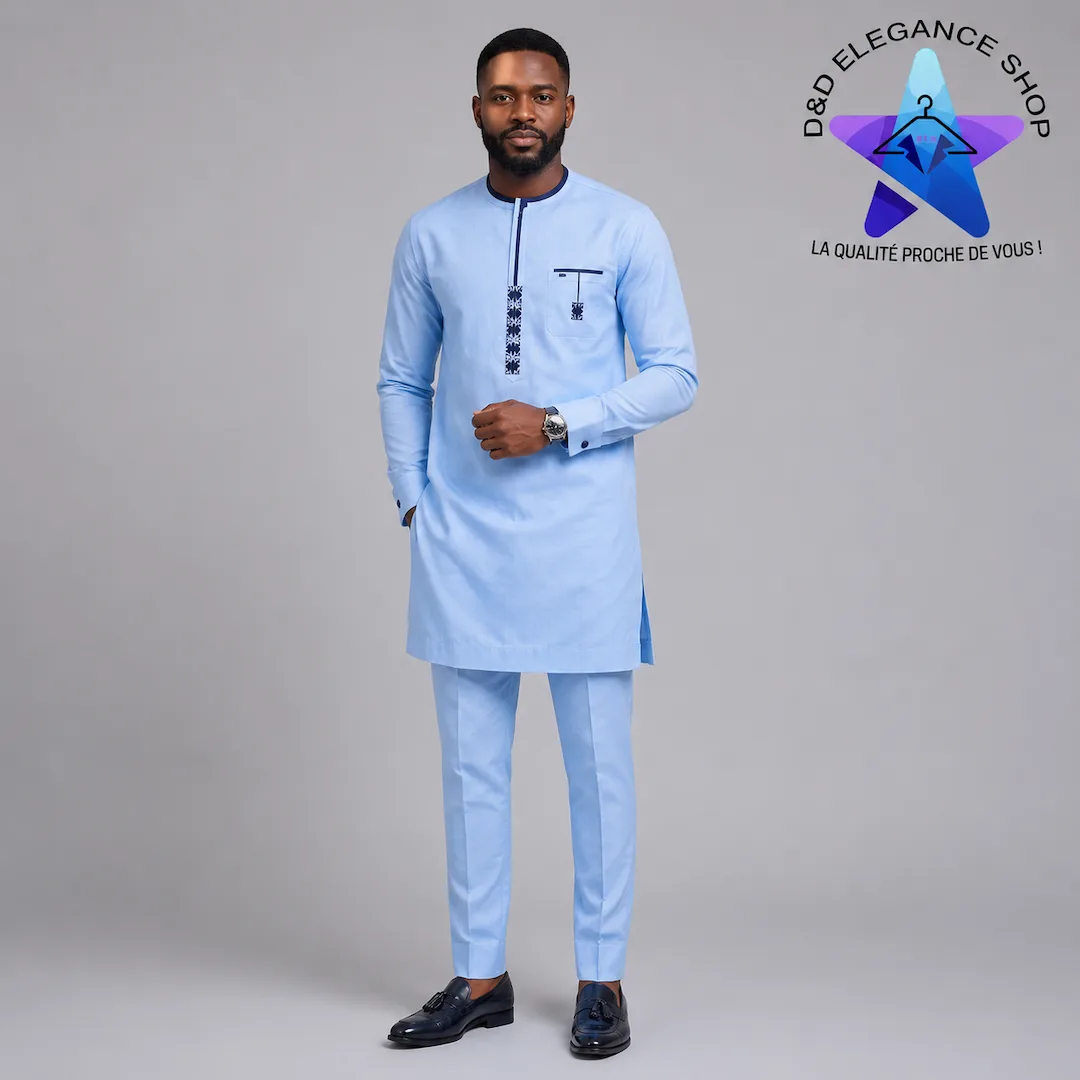 [ENS-TU2-SEN-0081] ENSEMBLE TUNIQUE  2 PIECES HOMME SENEGAL 008 (LONGUE, XL)