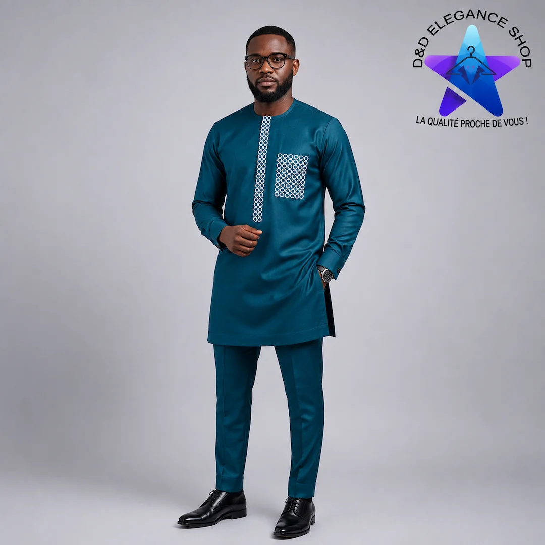 [ENS-TU2-SEN-0141] ENSEMBLE TUNIQUE  2 PIECES HOMME SENEGAL 014 (LONGUE, XL)