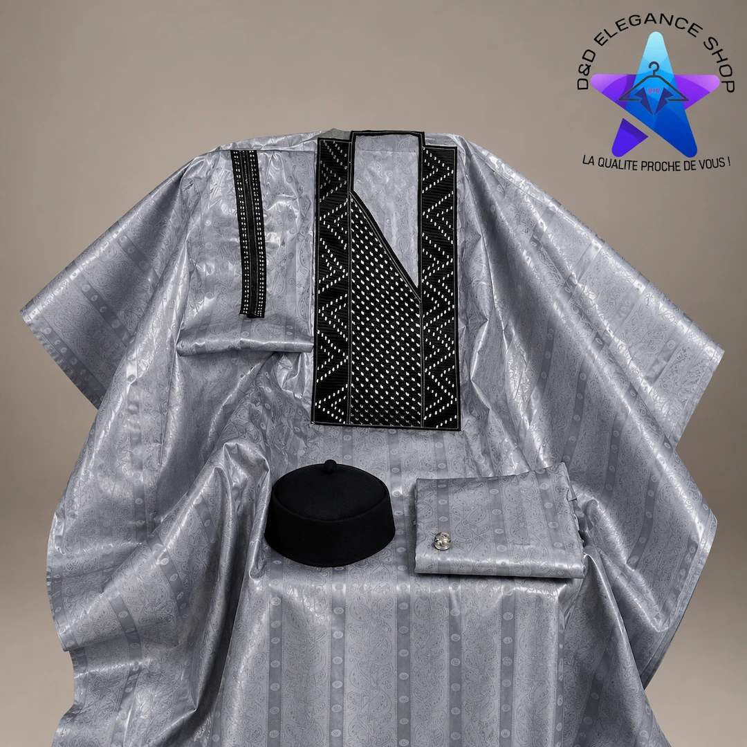 [ENS-BR3-MAL-0011] ENSEMBLE BAZIN  RICHE 3 PIECES  MALI  001 (LONGUE, XL)