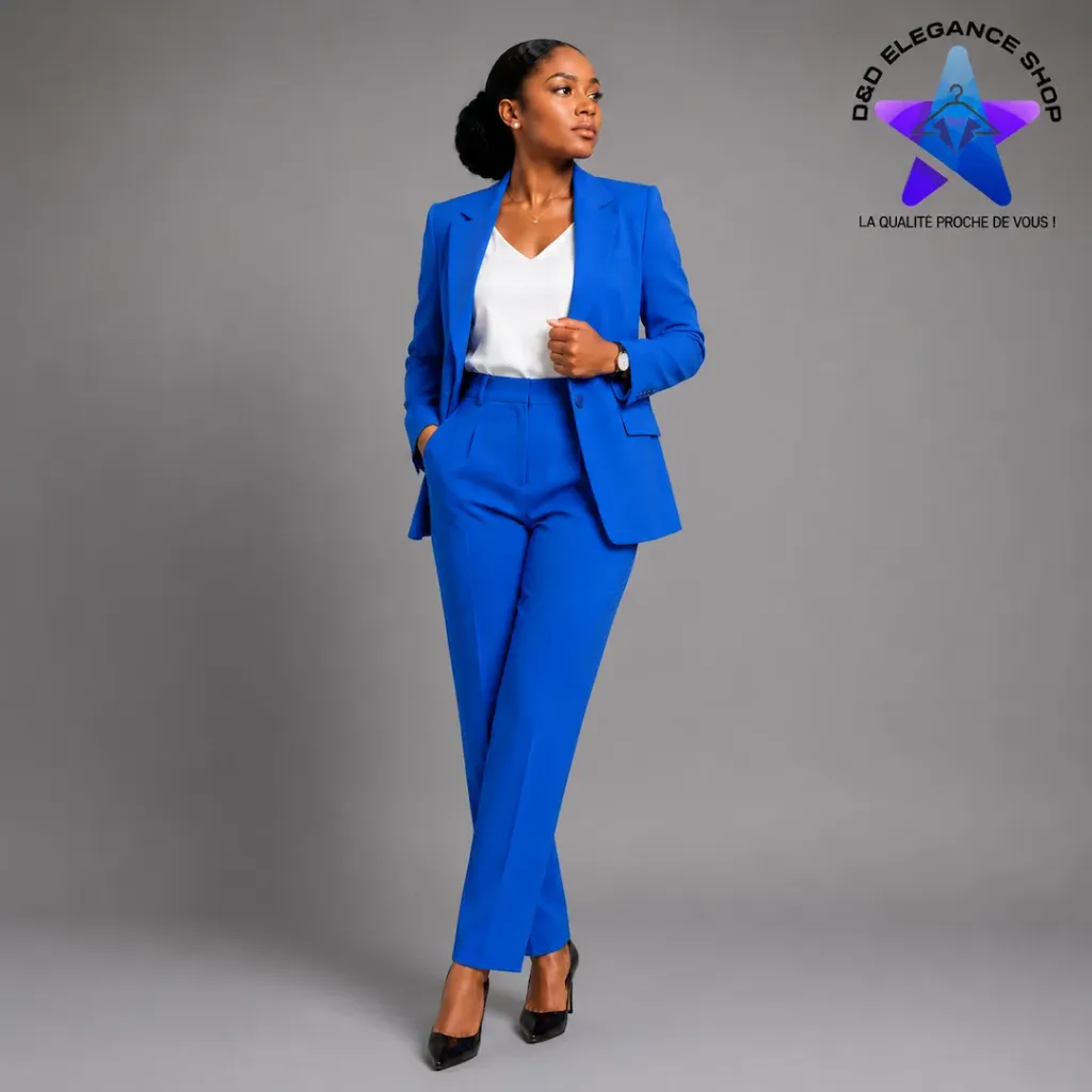[COS-2PI-FEM-0022] COSTUME 2 PIÈCES FEMME BAS-SIMPLE (BLEU BIC, 44/28 (XS))