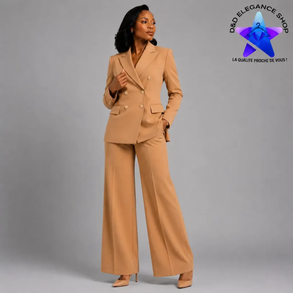 [COS-CRO-FEM-0011] COSTUME CROISÉ FEMME BAS-LARGE (KAKI, 44/28 (XS))