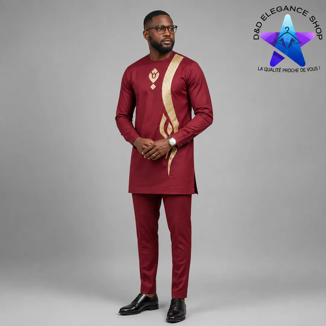 ENSEMBLE TUNIQUE 2 PIECES HOMME COTE D'IVOIRE  010 (XL, ROUGE)