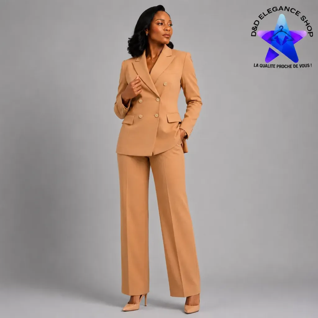 COSTUME CROISÉ FEMME BAS-SIMPLE (KAKI, 44/28 (XS))