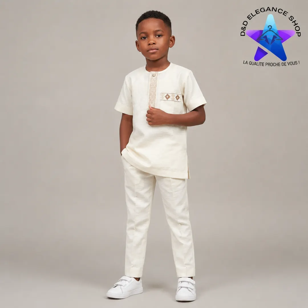 ENSEMBLE TUNIQUE  2 PIECES ENFANT COTE D'IVOIRE 006 (BEIGE)